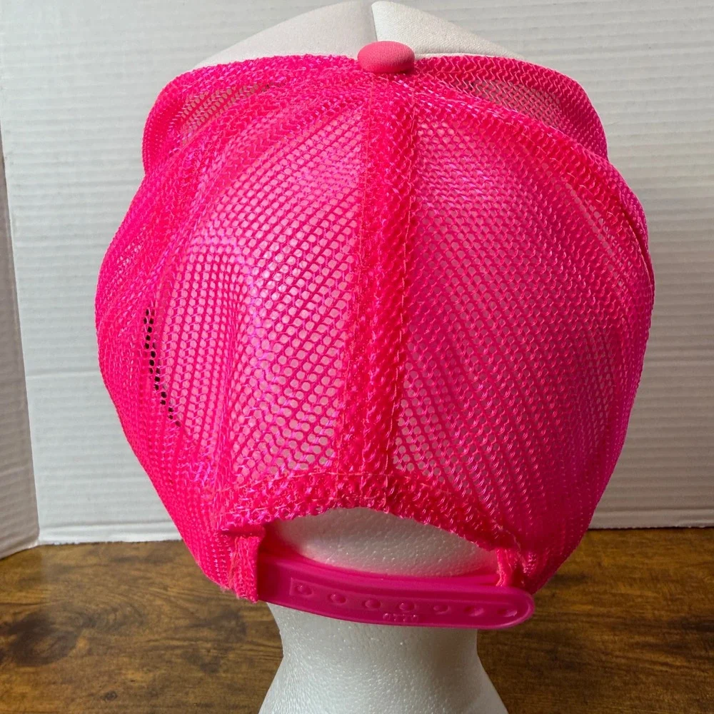 Handmade Crochet Granny Square Patch Trucker Hat Cap Neon Pink White Boho Unique
